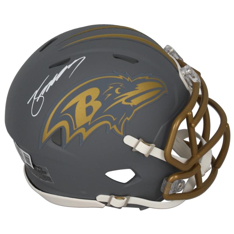 Zay Flowers Signed Ravens Slate Alternate Speed Mini Helmet (Beckett) at PristineAuction.com Zay Flowers Signed Ravens Slate Alternate Speed Mini Helmet (Beckett) at PristineAuction.com