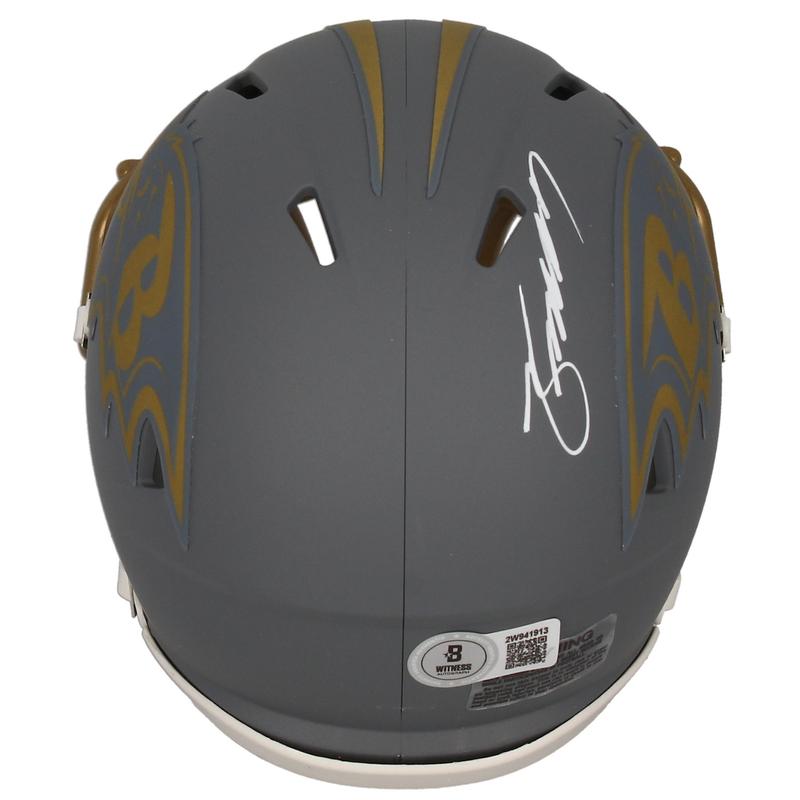 Zay Flowers Signed Ravens Slate Alternate Speed Mini Helmet (Beckett) at PristineAuction.com Zay Flowers Signed Ravens Slate Alternate Speed Mini Helmet (Beckett) at PristineAuction.com