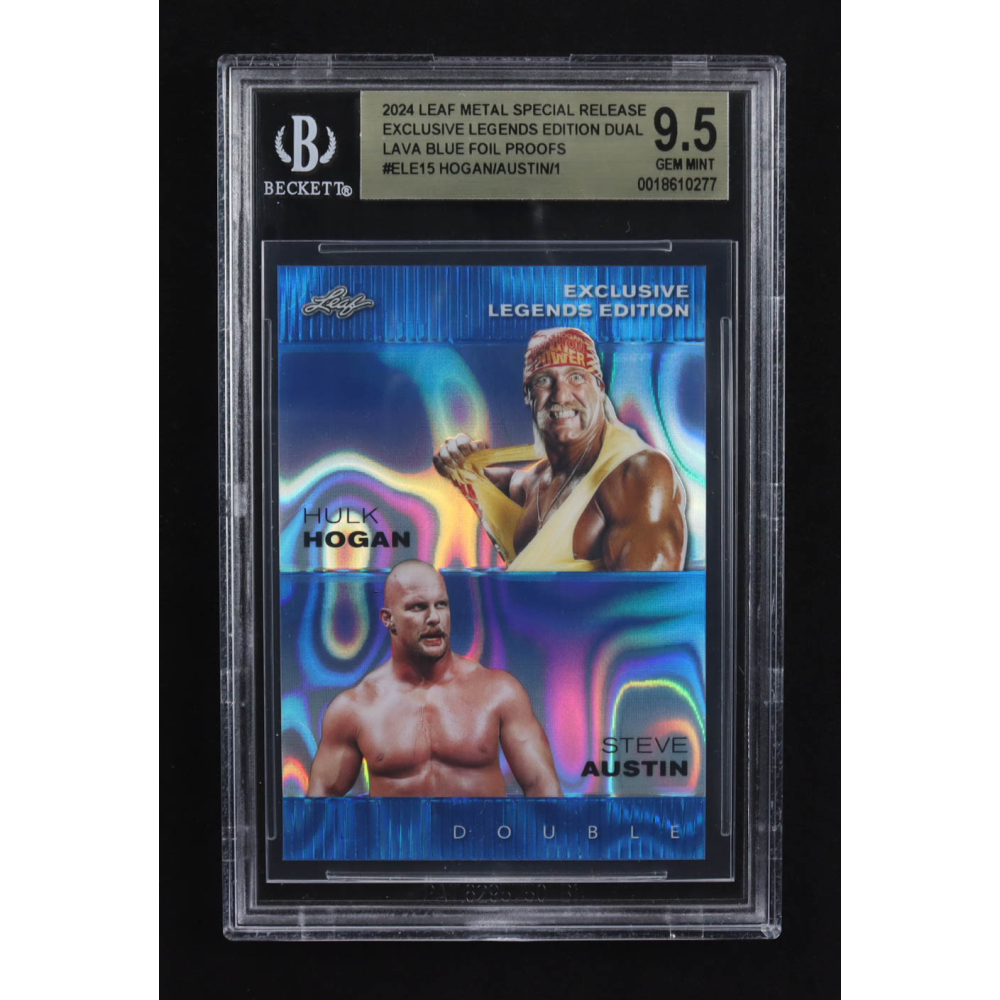 Hulk Hogan / Steve Austin 2024 Leaf Metal Special Release Exclusive Legends Ed. Dual Lava Blue Foil Proofs #ELE15 (BGS 9.5) at PristineAuction.com