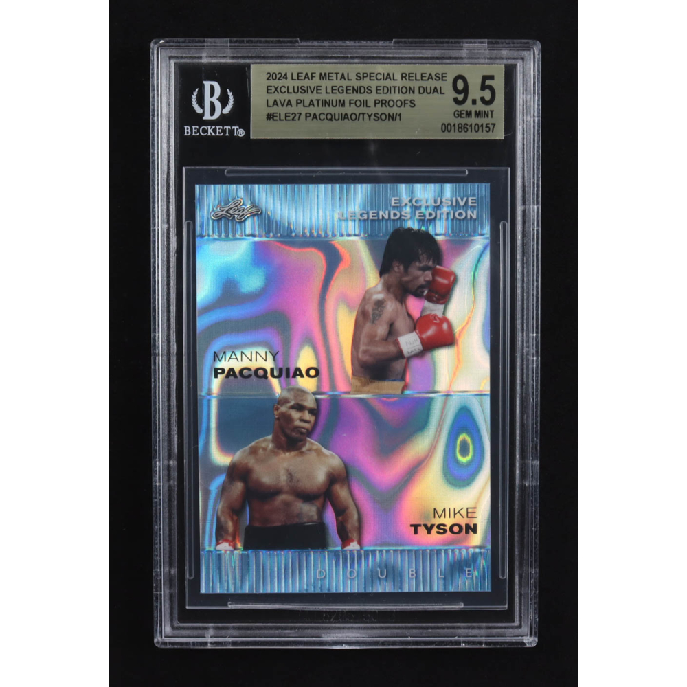 Manny Pacquiao / Mike Tyson 2024 Leaf Metal Special Release Exclusive Legends Ed. Dual Lava Platinum Foil Proofs (BGS 9.5) at PristineAuction.com