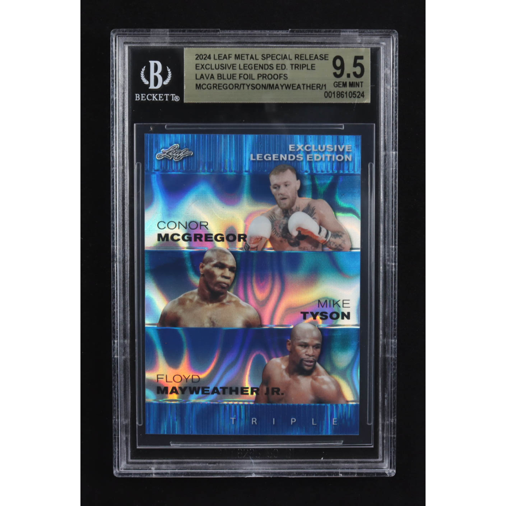 Conor Mcgregor / Mike Tyson / Floyd Mayweather Jr. 2024 Leaf Metal Special Release Exclusive Legends Ed. Triple Lava Blue Foil Proofs (BGS 9.5) at PristineAuction.com
