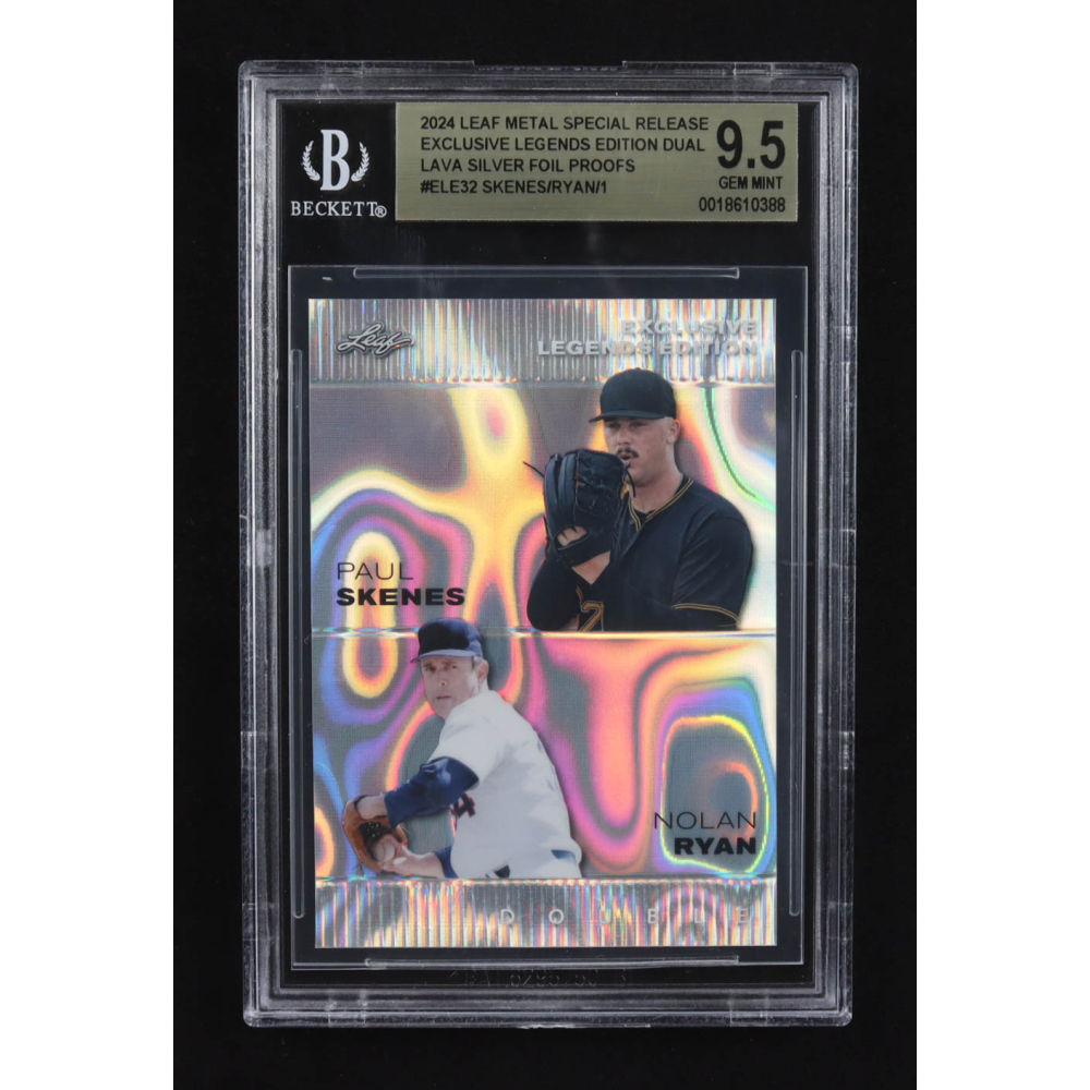Paul Skenes / Nolan Ryan / 2024 Leaf Metal Special Release Exclusive Legends Ed. Dual Lava Silver Foil Proofs #ELE32 RC (BGS 9.5) at PristineAuction.com