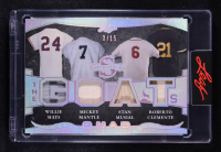 Willie Mays / Mickey Mantle / Stan Musial / Roberto Clemente Leaf Spectacular GOATS Quad Materials #TG6 #3/15 at PristineAuction.com