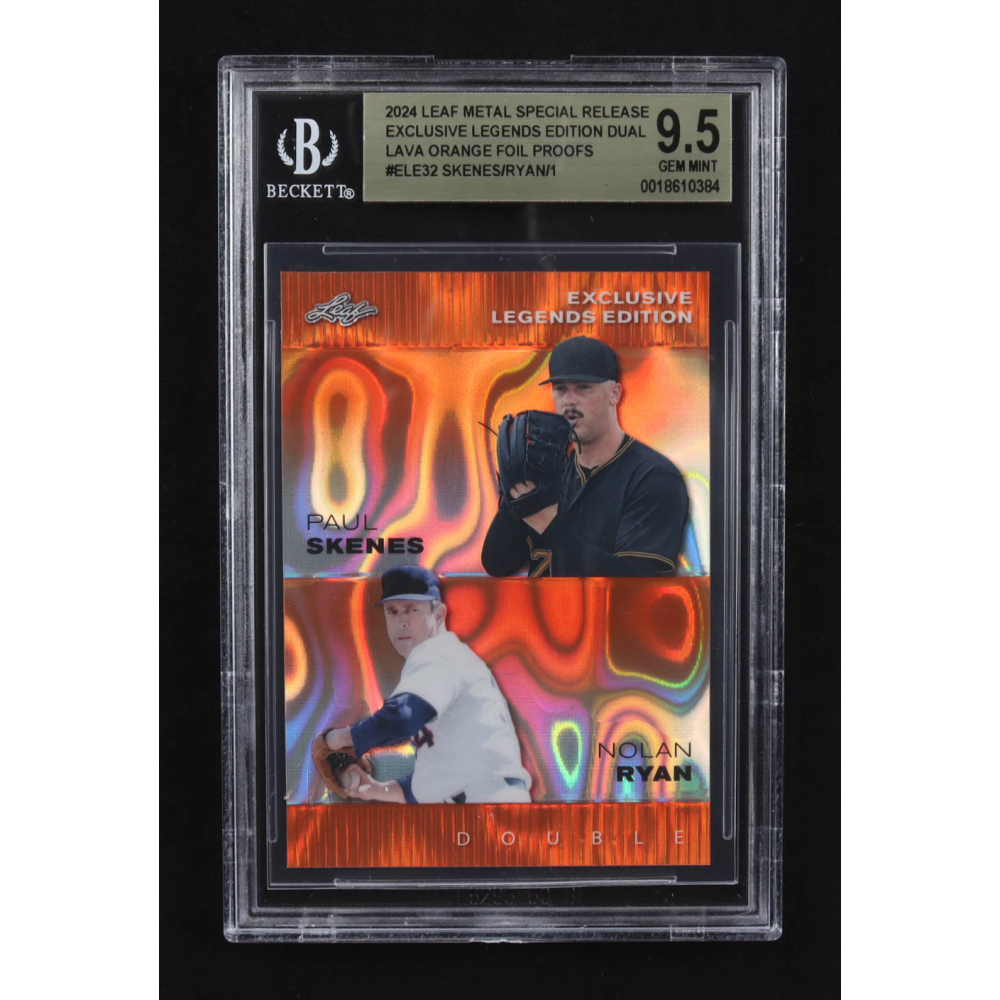 Paul Skenes / Nolan Ryan / 2024 Leaf Metal Special Release Exclusive Legends Ed. Dual Lava Orange Foil Proofs #ELE32 RC (BGS 9.5) at PristineAuction.com
