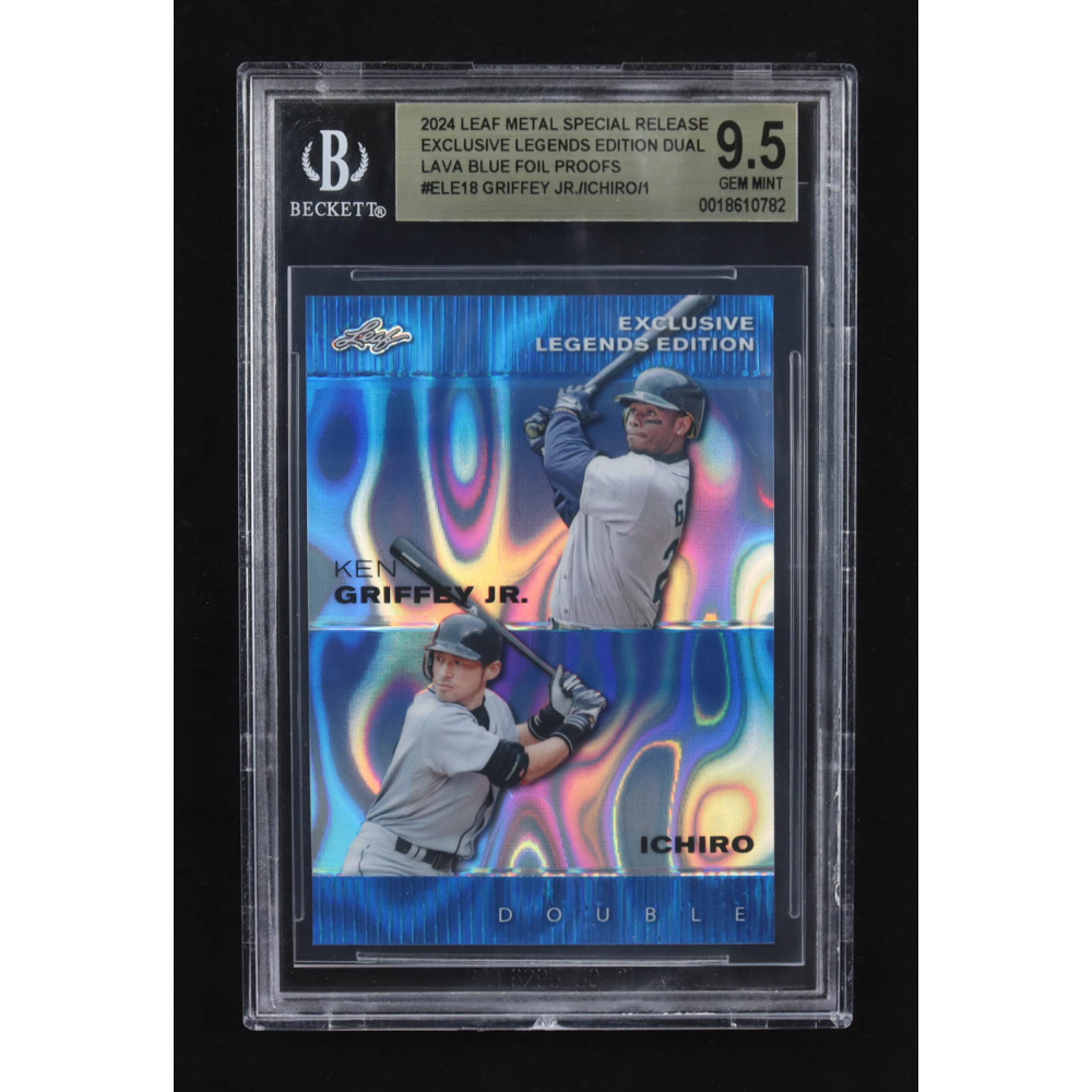 Ken Griffey Jr. / Ichiro Suzuki 2024 Leaf Metal Special Release Exclusive Legends Ed. Dual Lava Blue Foil Proofs #ELE18 (BGS 9.5) at PristineAuction.com