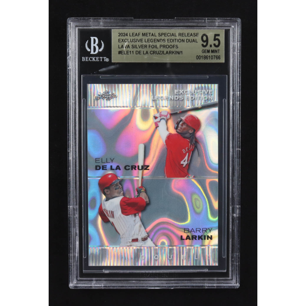 Elly De La Cruz / Barry Larkin 2024 Leaf Metal Special Release Exclusive Legends Ed. Dual Lava Silver Foil Proofs #ELE11 (BGS 9.5) at PristineAuction.com