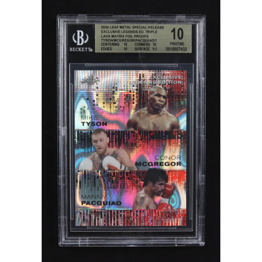 Manny Pacquiao / Conor Mcgregor / Mike Tyson 2024 Leaf Metal Special Release Exclusive Legends Ed. Triple Lava Matrix Foil Proofs (BGS 10) at PristineAuction.com