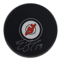 Travis Zajac Signed Devils Logo Hockey Puck (Beckett) at PristineAuction.com
