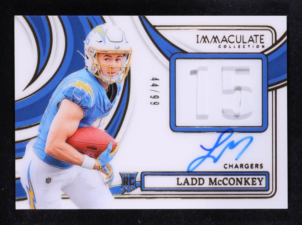Ladd McConkey 2024 Immaculate Collection Immaculate Numbers Rookie Patch Autographs #10 RC #44/99