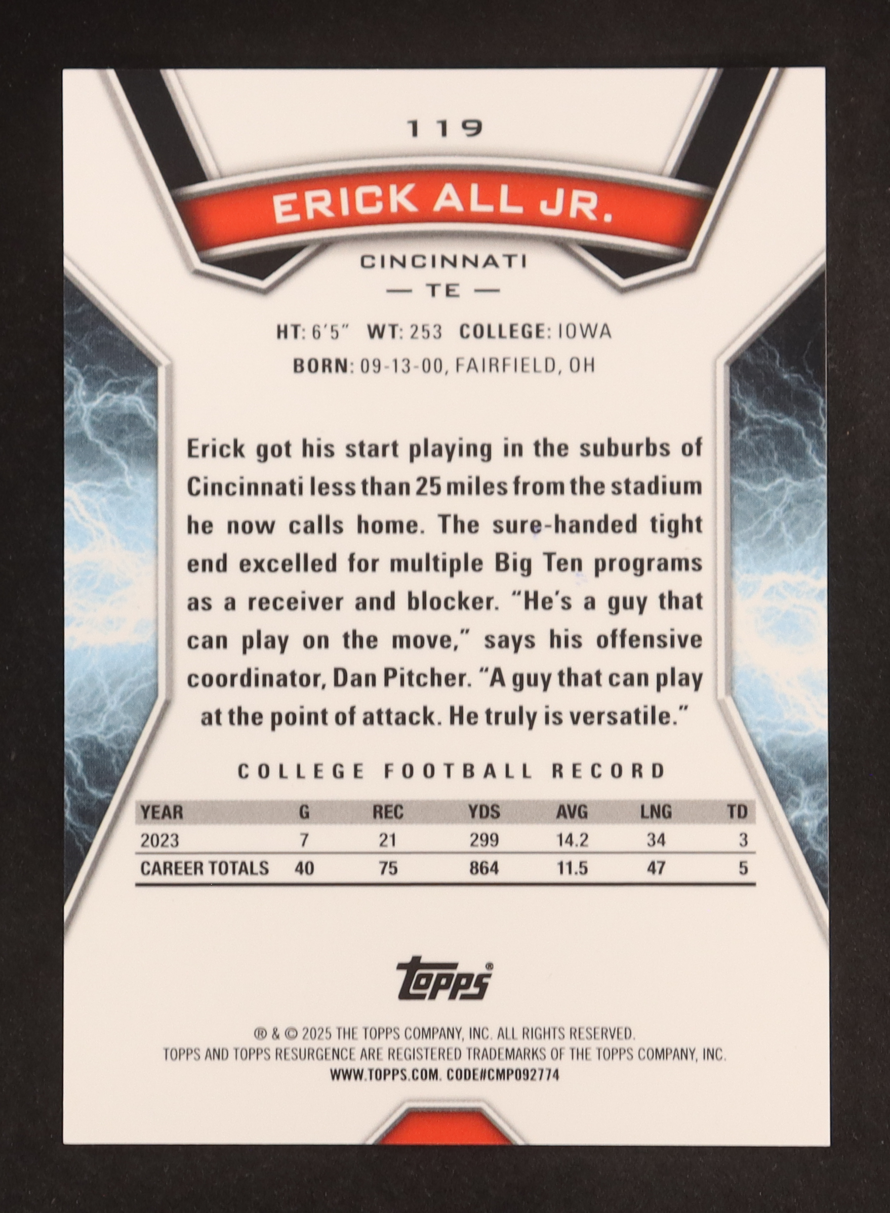 Erick All Jr. 2024 Topps Resurgence Black Static #119 #2/2 RC at PristineAuction.com Erick All Jr. 2024 Topps Resurgence Black Static #119 #2/2 RC at PristineAuction.com