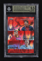 Lionel Messi / Erling Haaland / Cristiano Ronaldo 2024 Leaf Metal Special Release Exclusive Legends Ed. Triple Lava Red Foil Proofs #ELE54 (BGS 9.5) at PristineAuction.com