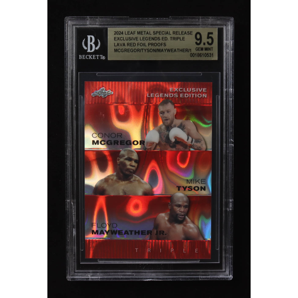 Mike Tyson / Floyd Mayweather Jr. / Conor Mcgregor 2024 Leaf Metal Special Release Exclusive Legends Ed. Triple Lava Red Foil Proofs (BGS 9.5) at PristineAuction.com