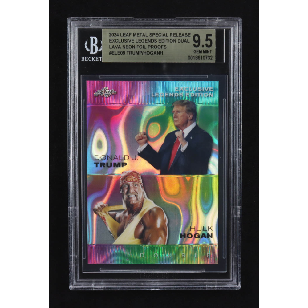 Donald J. Trump / Hulk Hogan 2024 Leaf Metal Special Release Exclusive Legends Ed. Dual Neon Foil Proofs #ELE09 (BGS 9.5) at PristineAuction.com