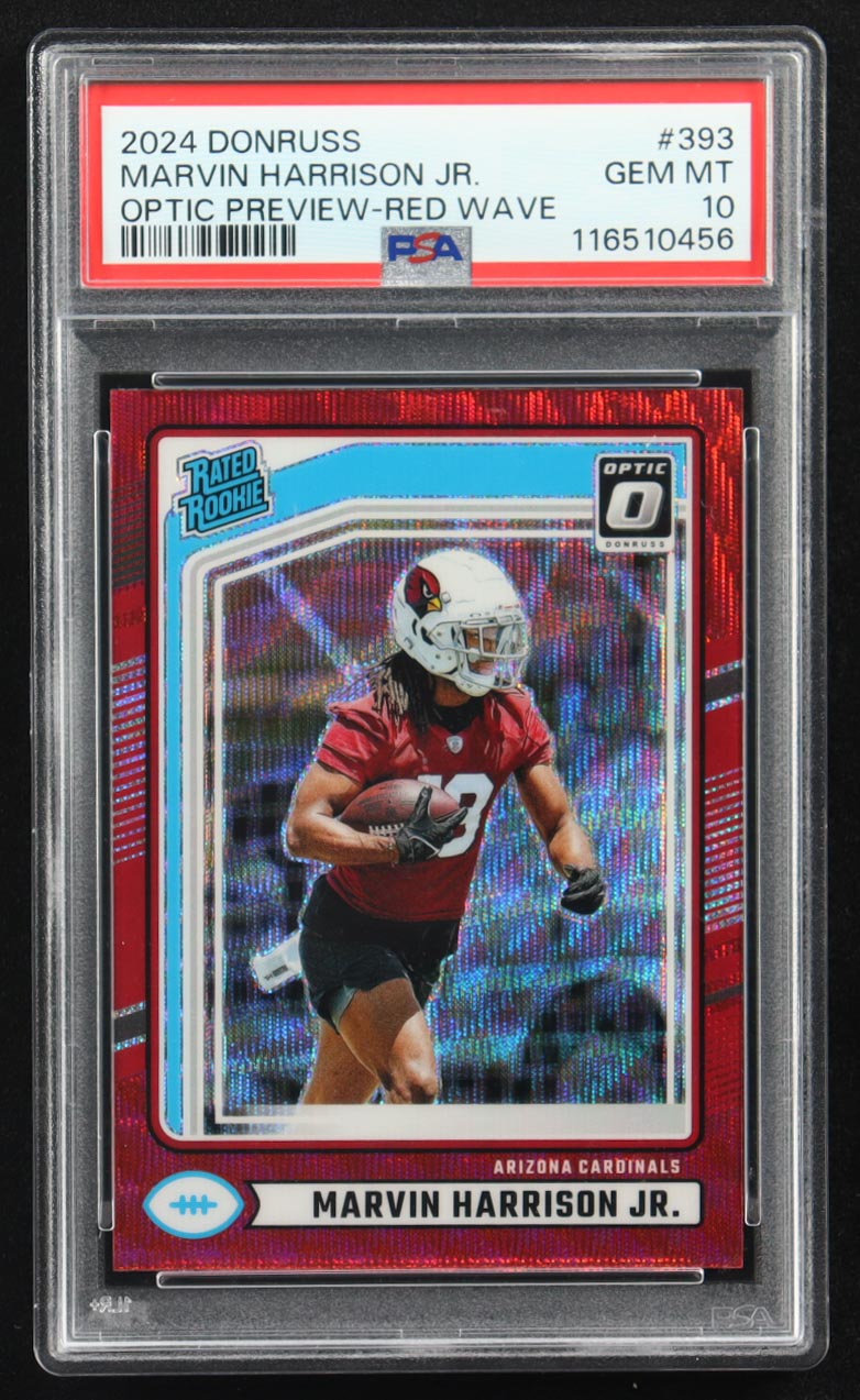 Marvin Harrison Jr. 2024 Donruss Optic Rated Rookies Preview Red Wave #393 RC (PSA 10) at PristineAuction.com Marvin Harrison Jr. 2024 Donruss Optic Rated Rookies Preview Red Wave #393 RC (PSA 10) at PristineAuction.com