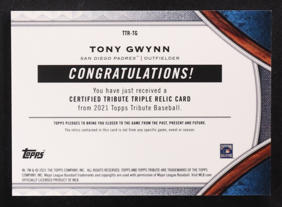 Tony Gwynn 2021 Topps Tribute Triple Relics #TTRTG #017/150 at PristineAuction.com Tony Gwynn 2021 Topps Tribute Triple Relics #TTRTG #017/150 at PristineAuction.com