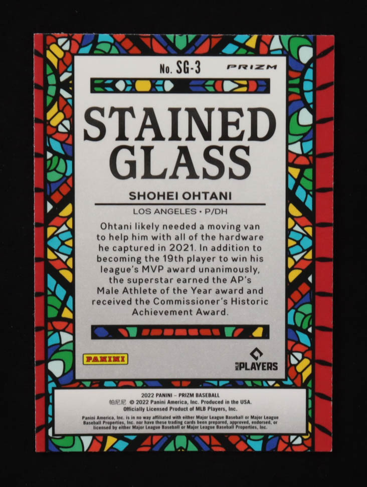 Shohei Ohtani 2022 Panini Prizm Stained Glass Prizms Red White and Blue #3 at PristineAuction.com Shohei Ohtani 2022 Panini Prizm Stained Glass Prizms Red White and Blue #3 at PristineAuction.com