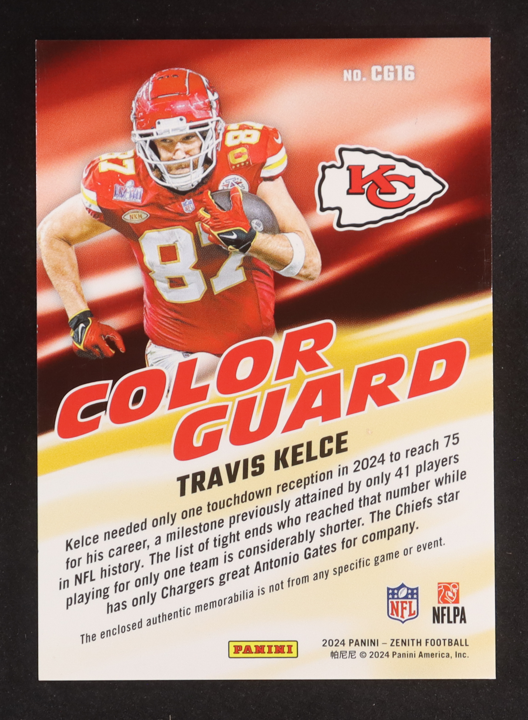 Travis Kelce 2024 Zenith Color Guard Jerseys #16 at PristineAuction.com Travis Kelce 2024 Zenith Color Guard Jerseys #16 at PristineAuction.com
