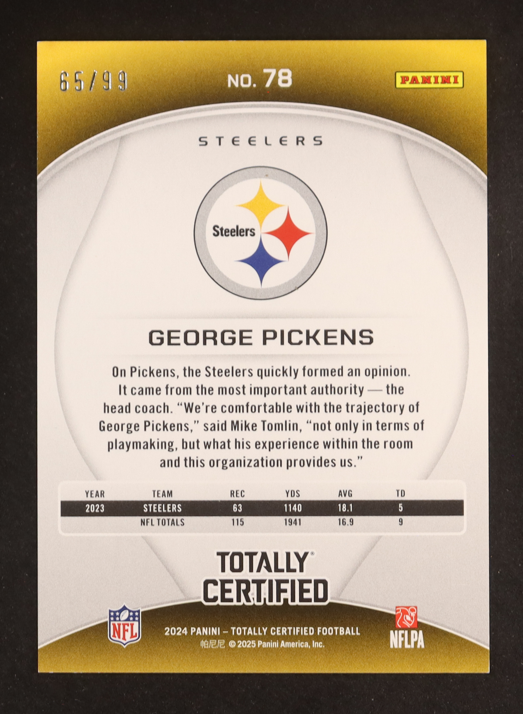 George Pickens 2024 Totally Certified Mirror Platinum Orange #78 #65/99 at PristineAuction.com George Pickens 2024 Totally Certified Mirror Platinum Orange #78 #65/99 at PristineAuction.com