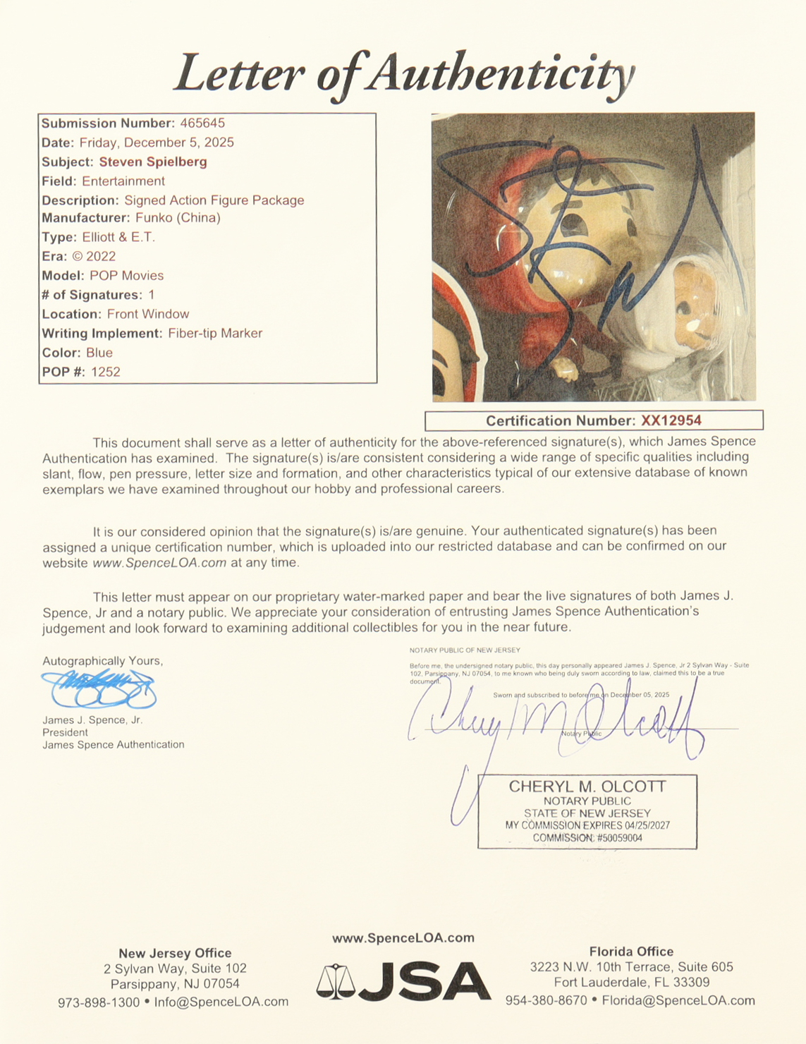 Steven Spielberg Signed "E.T. The Extra-Terrestrial" #1252 Elliott & E.T. Funko Pop! Vinyl Figure (AutographCOA & JSA) at PristineAuction.com Steven Spielberg Signed "E.T. The Extra-Terrestrial" #1252 Elliott & E.T. Funko Pop! Vinyl Figure (AutographCOA & JSA) at PristineAuction.com