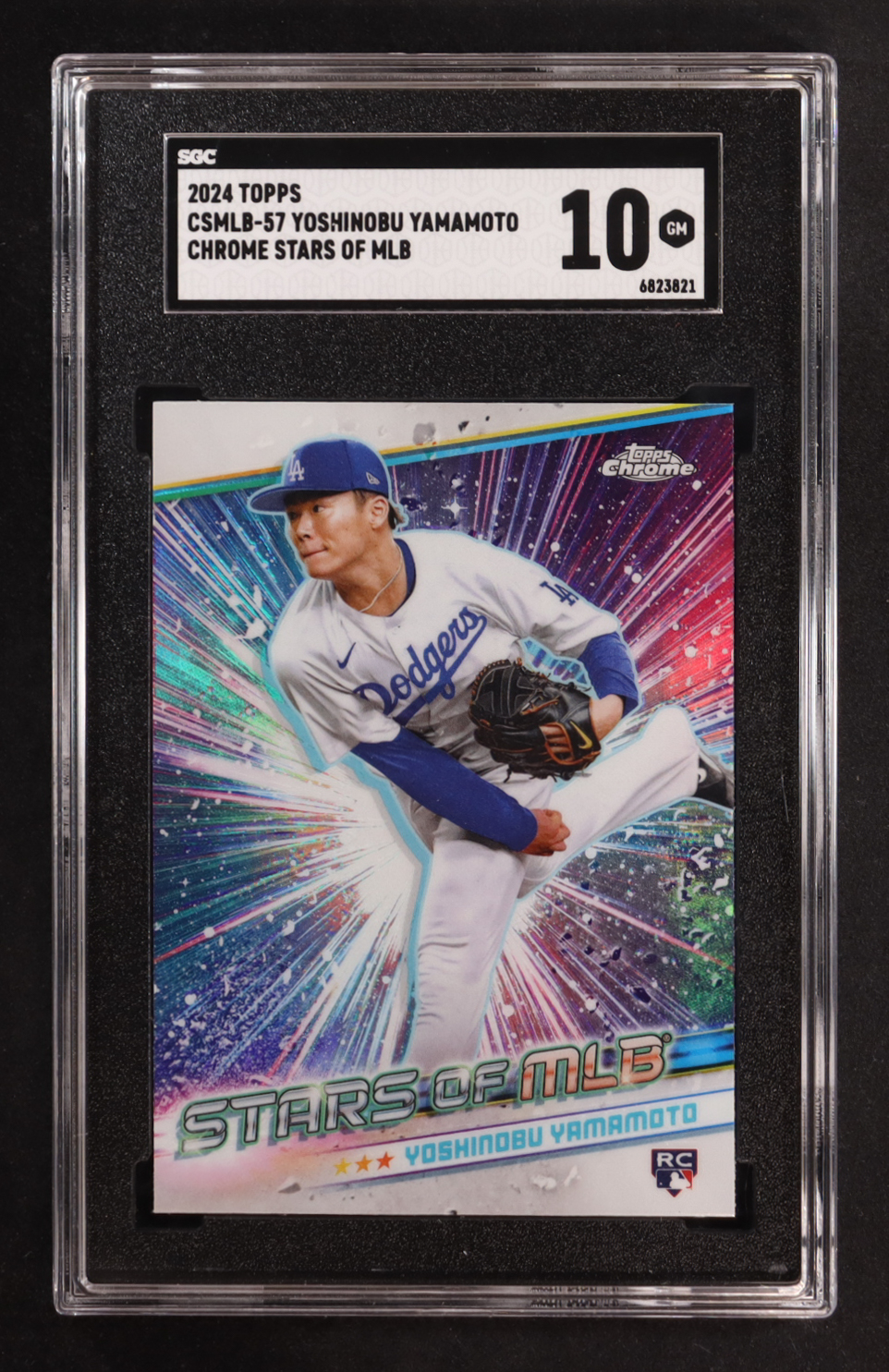 Yoshinobu Yamamoto 2024 Topps Stars of MLB Chrome #CSMLB57 RC (SGC 10) at PristineAuction.com Yoshinobu Yamamoto 2024 Topps Stars of MLB Chrome #CSMLB57 RC (SGC 10) at PristineAuction.com