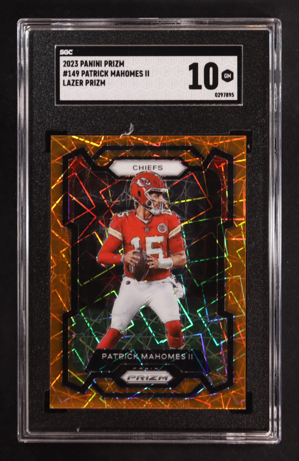 Patrick Mahomes II 2023 Panini Prizm Prizms Orange Lazer #149 (SGC 10) at PristineAuction.com Patrick Mahomes II 2023 Panini Prizm Prizms Orange Lazer #149 (SGC 10) at PristineAuction.com