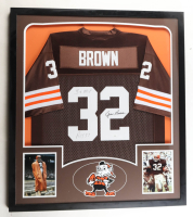 Jim Brown Signed Custom Framed Jersey Display Inscribed "3x MVP" & "ROY 57" (JSA) at PristineAuction.com