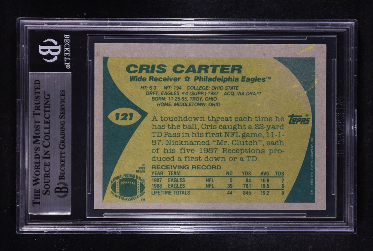 Cris Carter Signed 1989 Topps #121 RC (BGS) at PristineAuction.com Cris Carter Signed 1989 Topps #121 RC (BGS) at PristineAuction.com