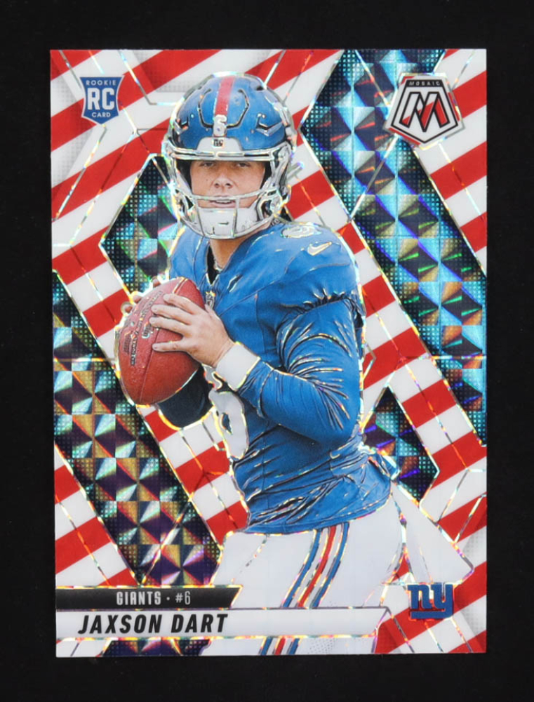 Jaxson Dart 2025 Panini Mosaic Mosaic Red and White Stripe #362 RC