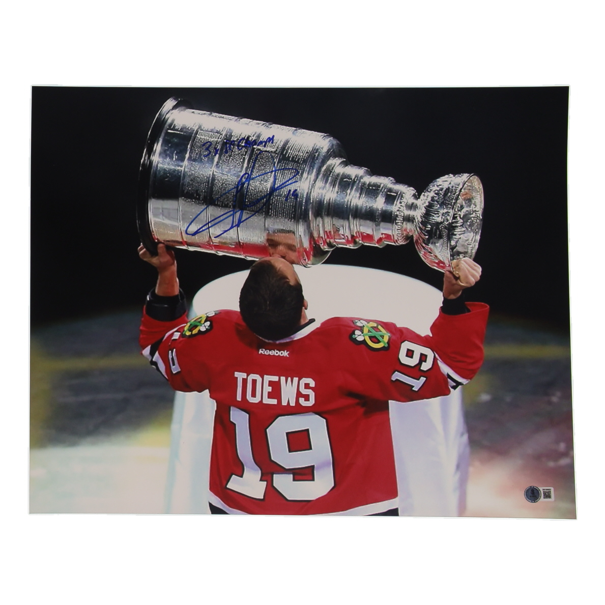 Jonathan Toews Signed Blackhawks 16x20 Photo Inscribed "3x SC Champ" (Beckett) at PristineAuction.com Jonathan Toews Signed Blackhawks 16x20 Photo Inscribed "3x SC Champ" (Beckett) at PristineAuction.com