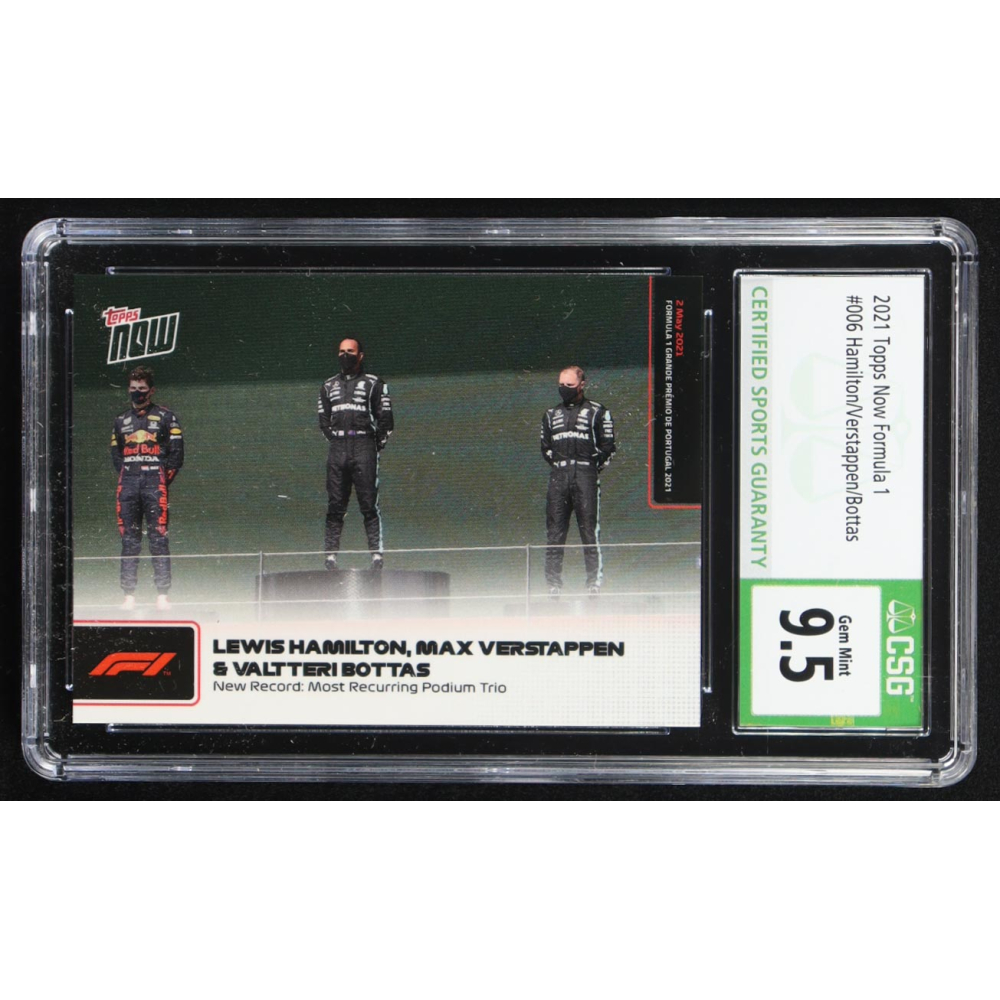 Lewis Hamilton / Max Verstappen / Valtteri Bottas 2021 Topps Now Formula 1 #6 (CSG 9.5) at PristineAuction.com