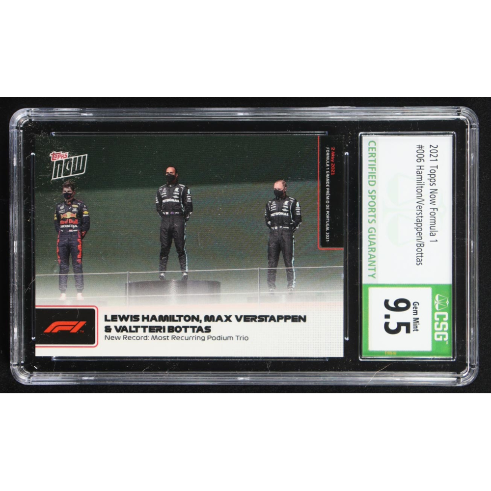 Lewis Hamilton / Max Verstappen / Valtteri Bottas 2021 Topps Now Formula 1 #6 (CSG 9.5) at PristineAuction.com