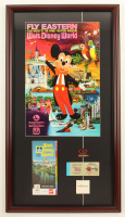 Walt Disney World Custom Framed Eastern Airlines Poster with Vintage Guide, Ticket Booklet, Match Book, & Magic Kingdom Pin at PristineAuction.com
