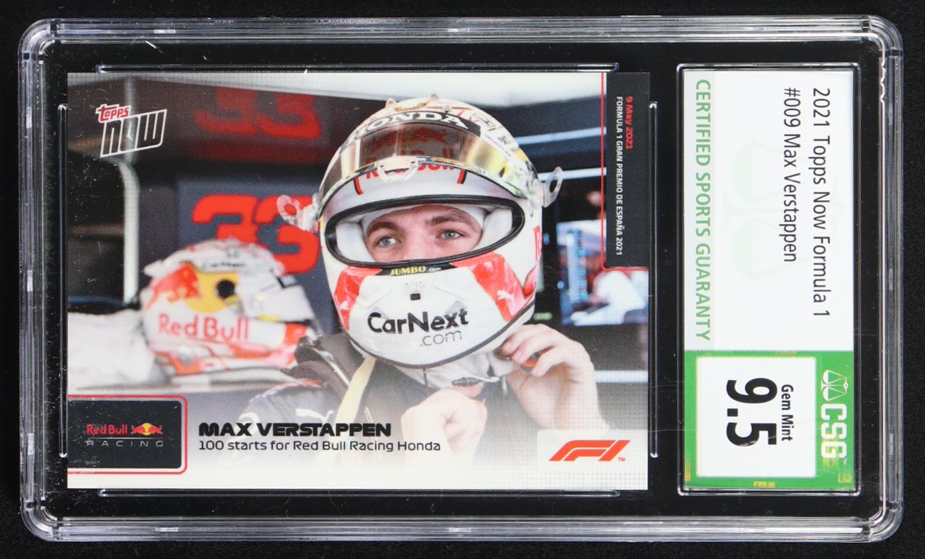 Max Verstappen 2021 Topps Now Formula 1 #9 (CSG 9.5) at PristineAuction.com Max Verstappen 2021 Topps Now Formula 1 #9 (CSG 9.5) at PristineAuction.com