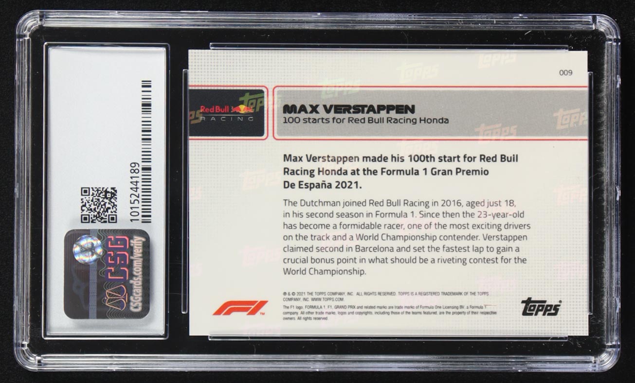 Max Verstappen 2021 Topps Now Formula 1 #9 (CSG 9.5) at PristineAuction.com Max Verstappen 2021 Topps Now Formula 1 #9 (CSG 9.5) at PristineAuction.com