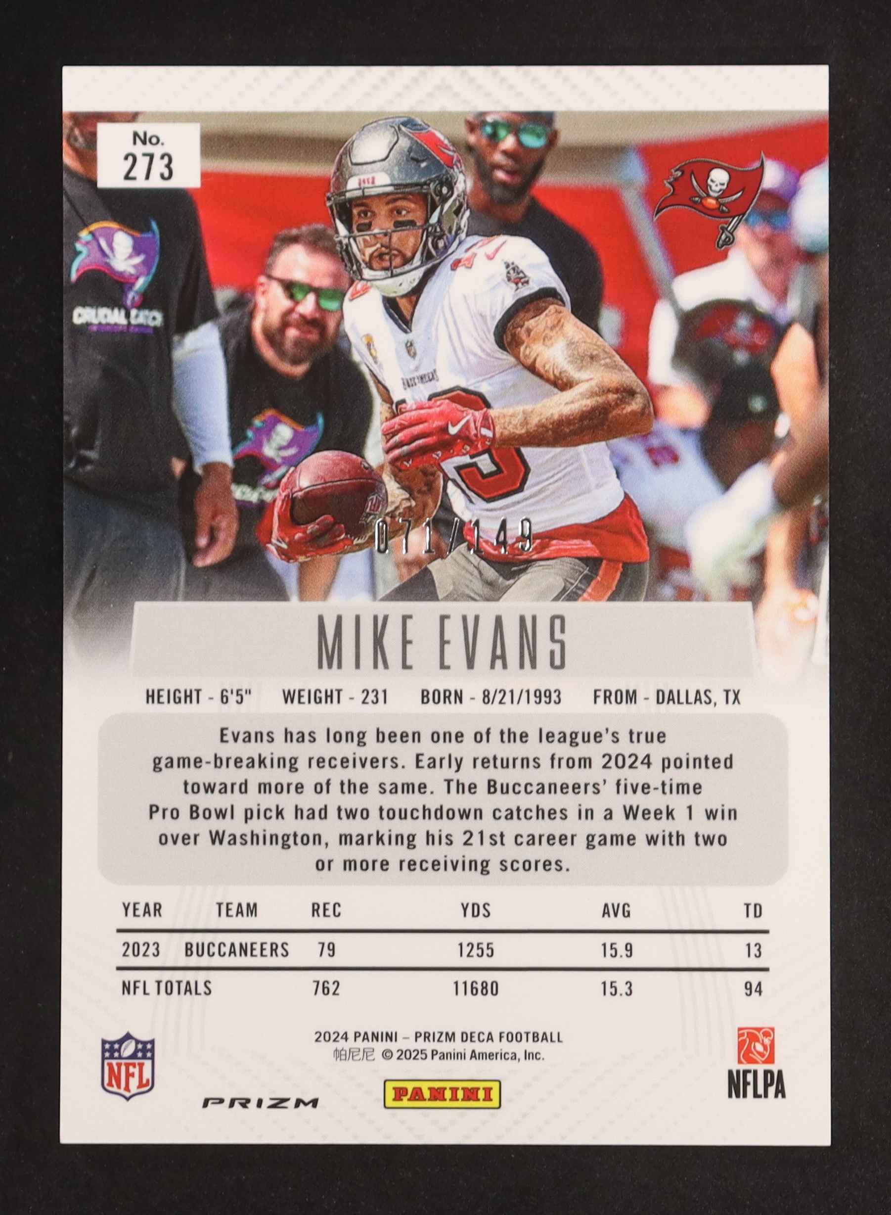 Mike Evans 2024 Panini Prizm Deca Prizms Blue #273 #071/149 at PristineAuction.com Mike Evans 2024 Panini Prizm Deca Prizms Blue #273 #071/149 at PristineAuction.com