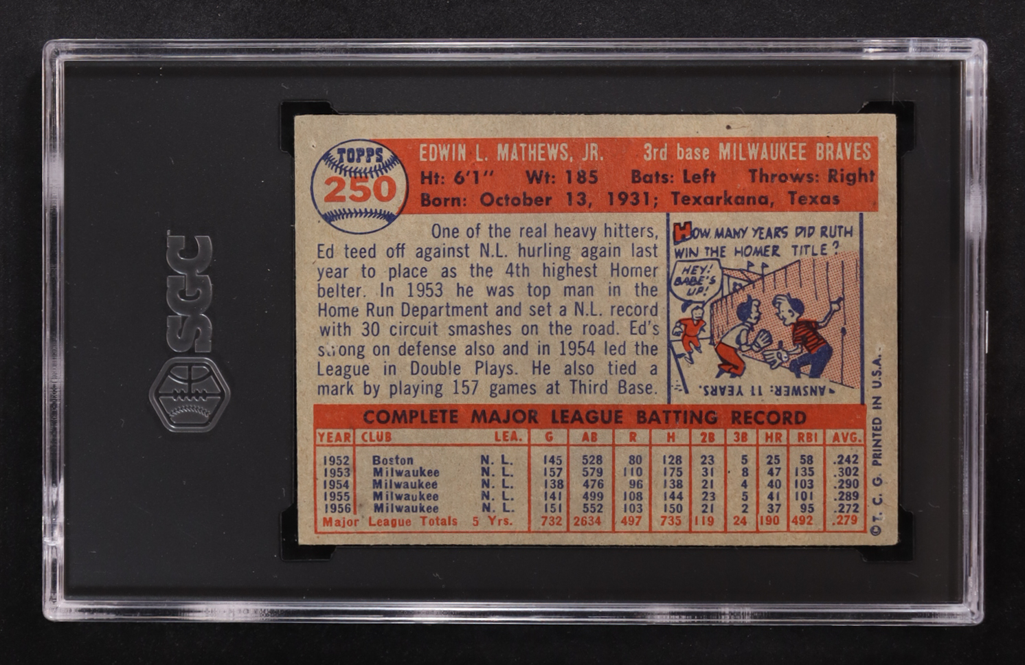 Ed Mathews 1957 Topps #250 (SGC Authentic) at PristineAuction.com Ed Mathews 1957 Topps #250 (SGC Authentic) at PristineAuction.com