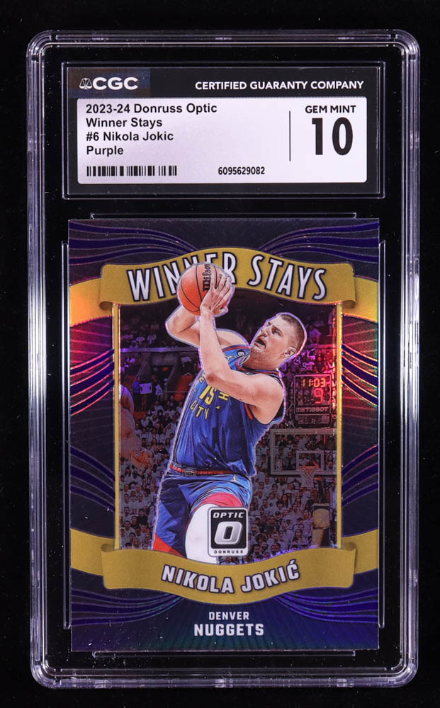 Nikola Jokic 2023-24 Donruss Optic Winner Stays Purple #6 (CGC 10) at PristineAuction.com Nikola Jokic 2023-24 Donruss Optic Winner Stays Purple #6 (CGC 10) at PristineAuction.com