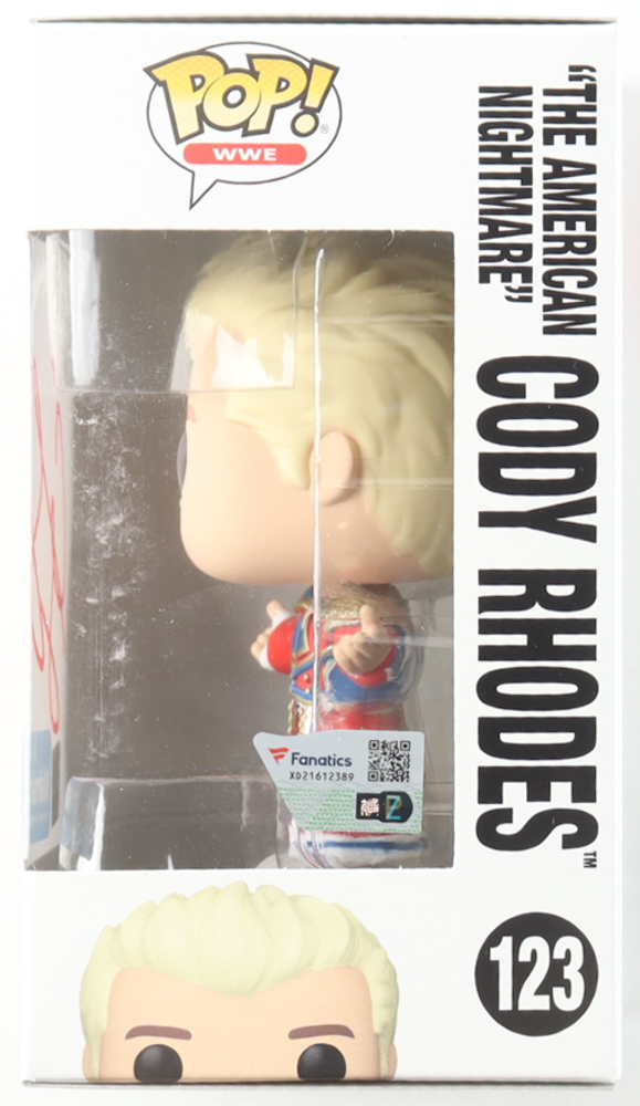 Cody Rhodes Signed "WWE" #123 "The American Nightmare" Cody Rhodes Funko Pop! Vinyl Figure (Fanatics) at PristineAuction.com Cody Rhodes Signed "WWE" #123 "The American Nightmare" Cody Rhodes Funko Pop! Vinyl Figure (Fanatics) at PristineAuction.com