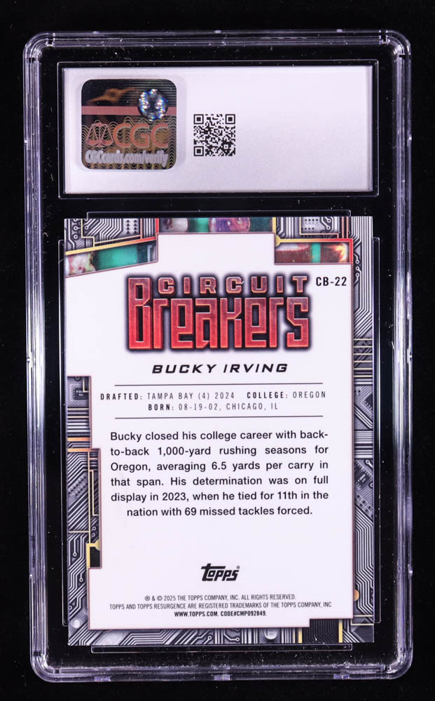 Bucky Irving 2024 Topps Resurgence Circuit Breakers #CB22 RC (CGC 10) at PristineAuction.com Bucky Irving 2024 Topps Resurgence Circuit Breakers #CB22 RC (CGC 10) at PristineAuction.com