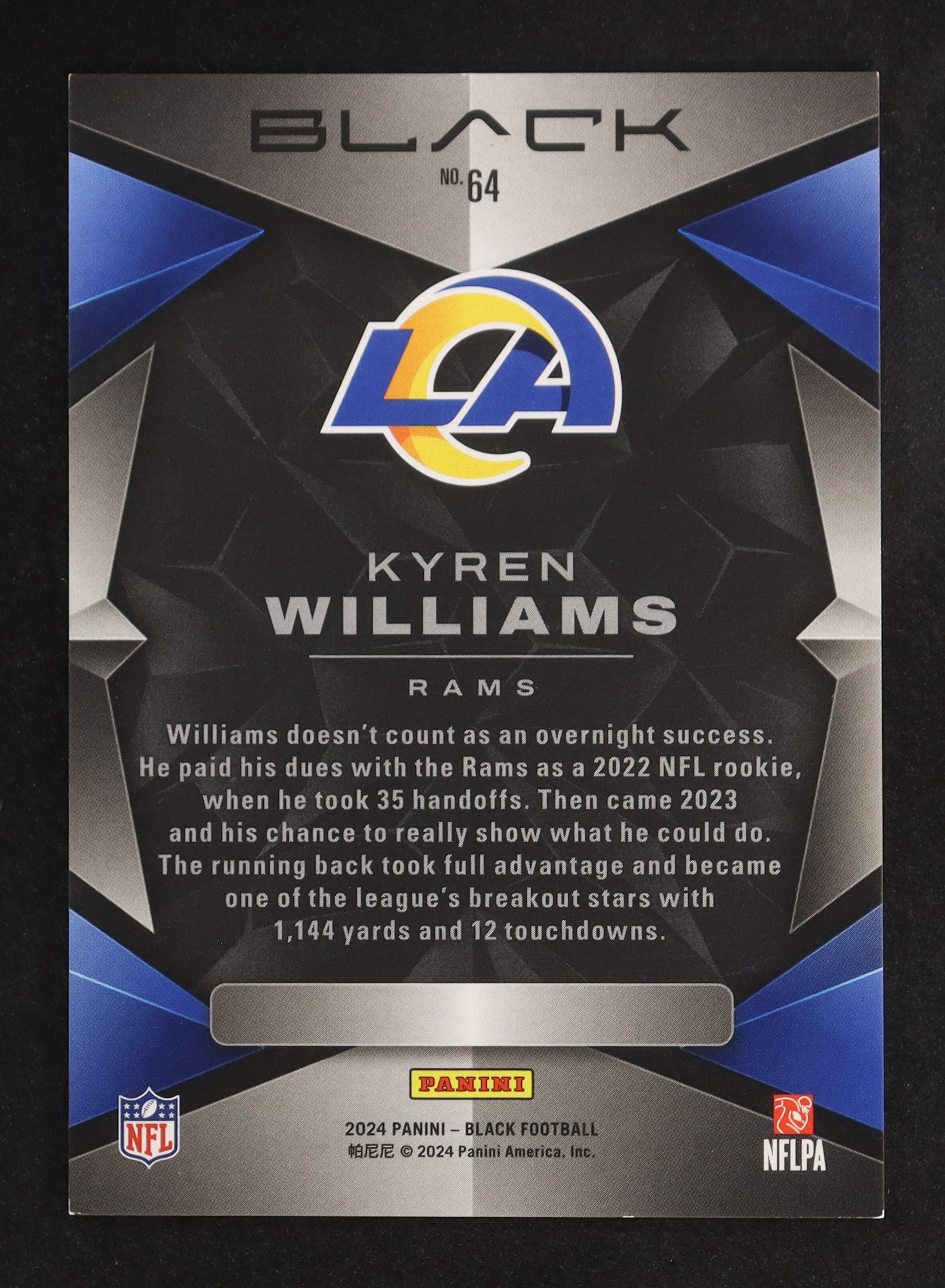 Kyren Williams 2024 Panini Black Royal #64 #05/75 at PristineAuction.com Kyren Williams 2024 Panini Black Royal #64 #05/75 at PristineAuction.com