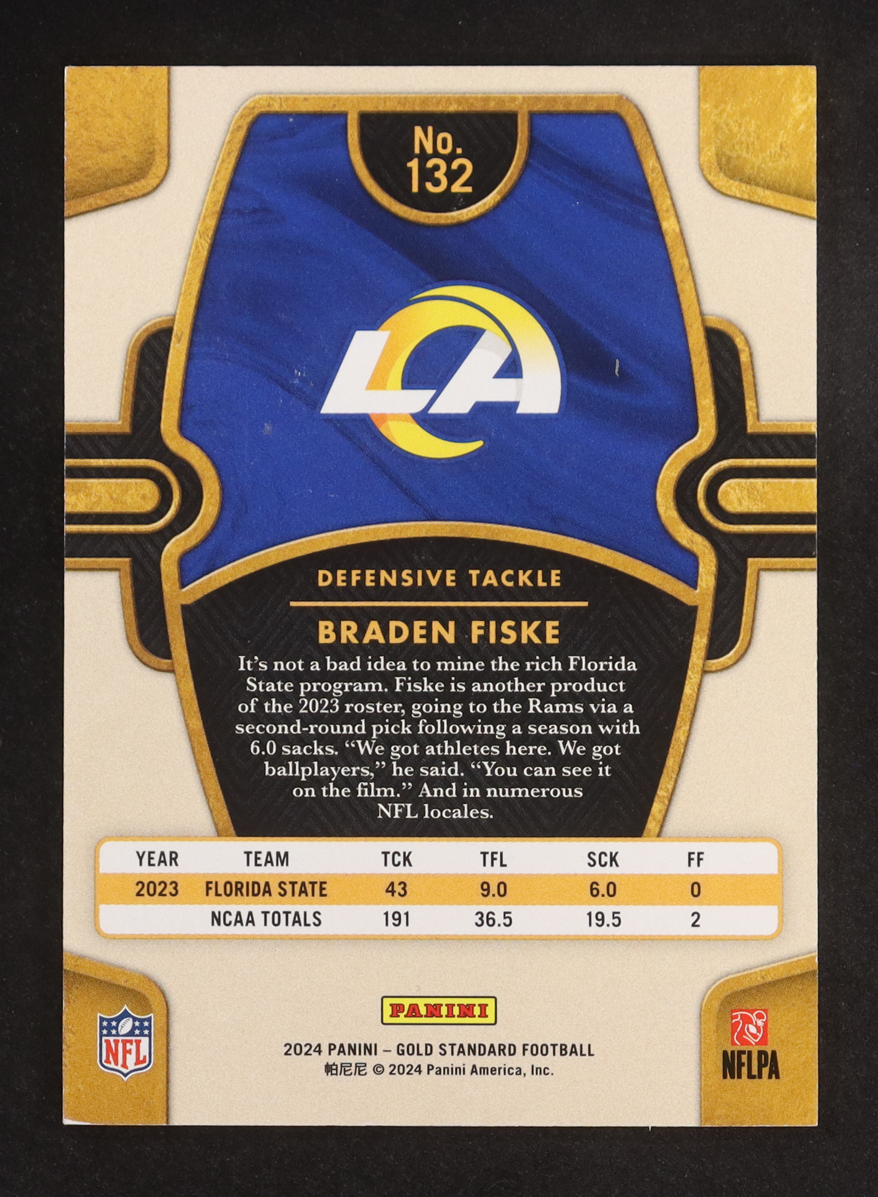 Braden Fiske 2024 Panini Gold Standard White Gold #132 #37/65 RC at PristineAuction.com Braden Fiske 2024 Panini Gold Standard White Gold #132 #37/65 RC at PristineAuction.com