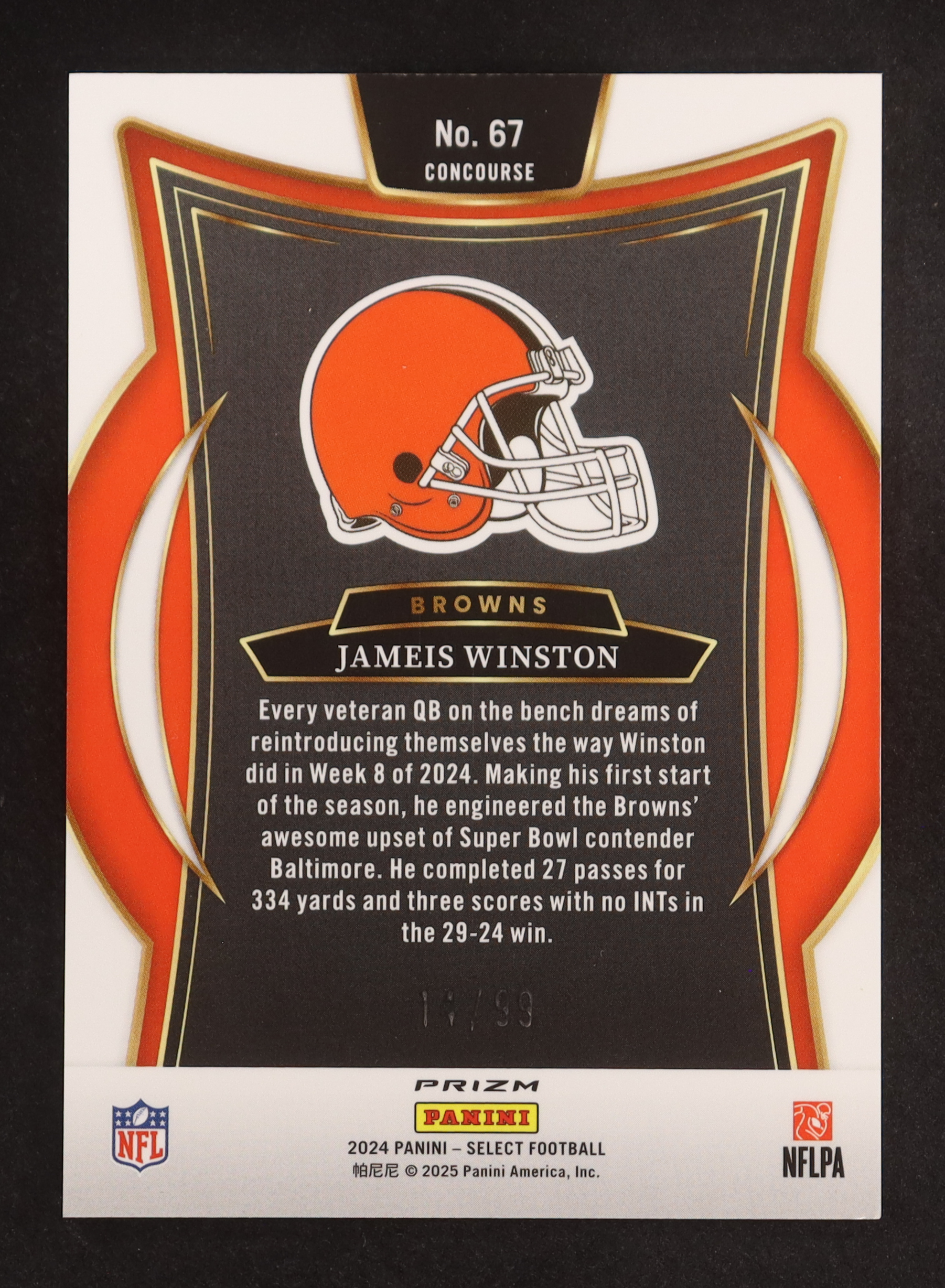 Jameis Winston 2024 Select Prizm Red #67 #14/99 at PristineAuction.com Jameis Winston 2024 Select Prizm Red #67 #14/99 at PristineAuction.com