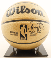 Larry Bird Signed NBA Gold Edition Basketball Basketball with Display Stand (PSA) at PristineAuction.com