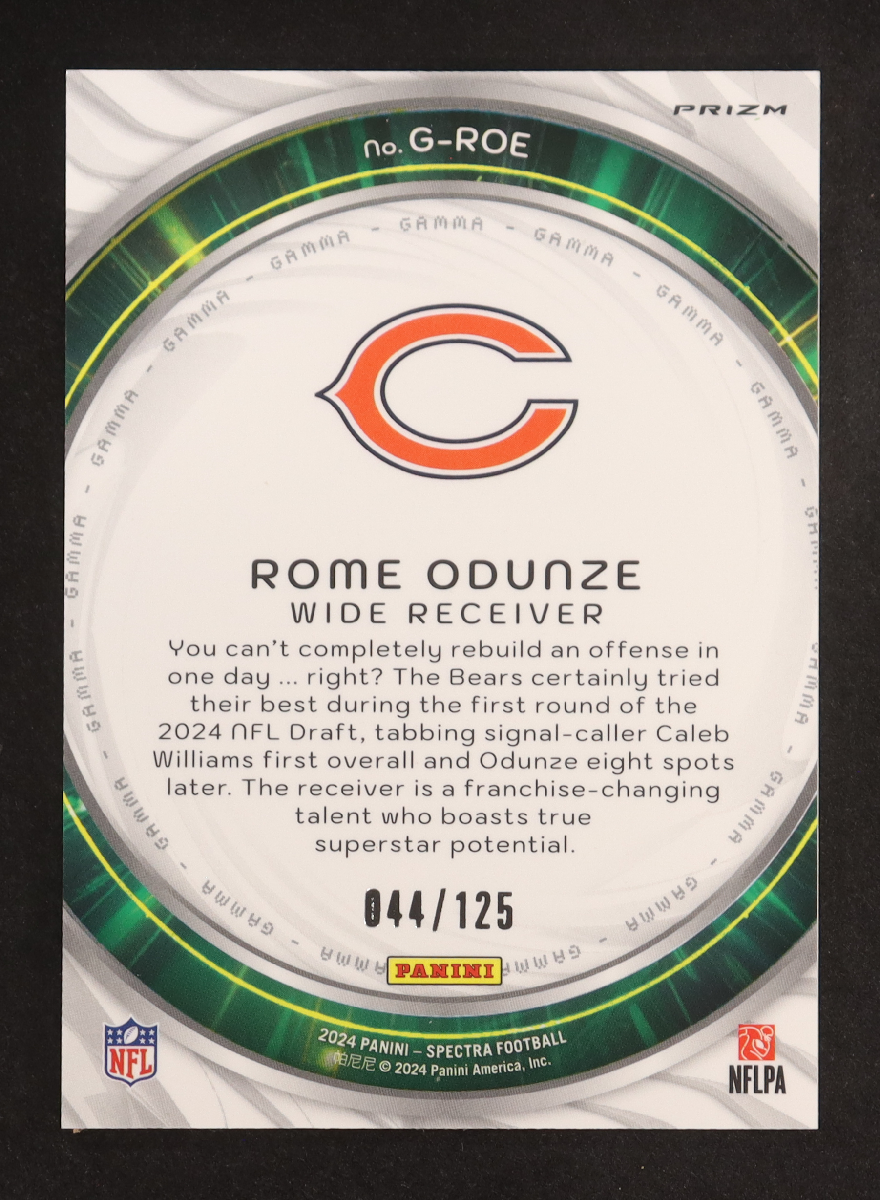 Rome Odunze 2024 Panini Spectra Gamma #4 #044/125 RC at PristineAuction.com Rome Odunze 2024 Panini Spectra Gamma #4 #044/125 RC at PristineAuction.com