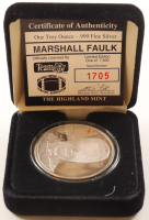 Marshall Faulk LE The Highland Mint 1 Troy Oz .999 Fine Silver Commemorative Bullion Round at PristineAuction.com