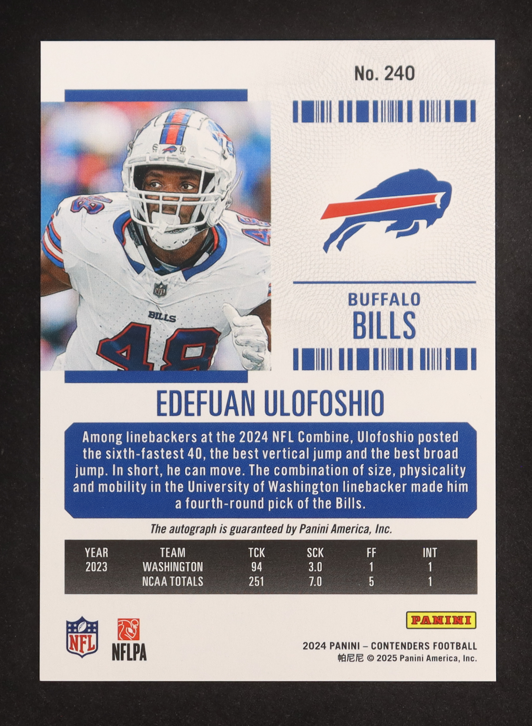 Edefuan Ulofoshio 2024 Panini Contenders AU #240 RC at PristineAuction.com Edefuan Ulofoshio 2024 Panini Contenders AU #240 RC at PristineAuction.com