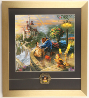 Thomas Kinkade "Beauty and the Beast" Custom Framed Print Display with Glass Belle Pin at PristineAuction.com