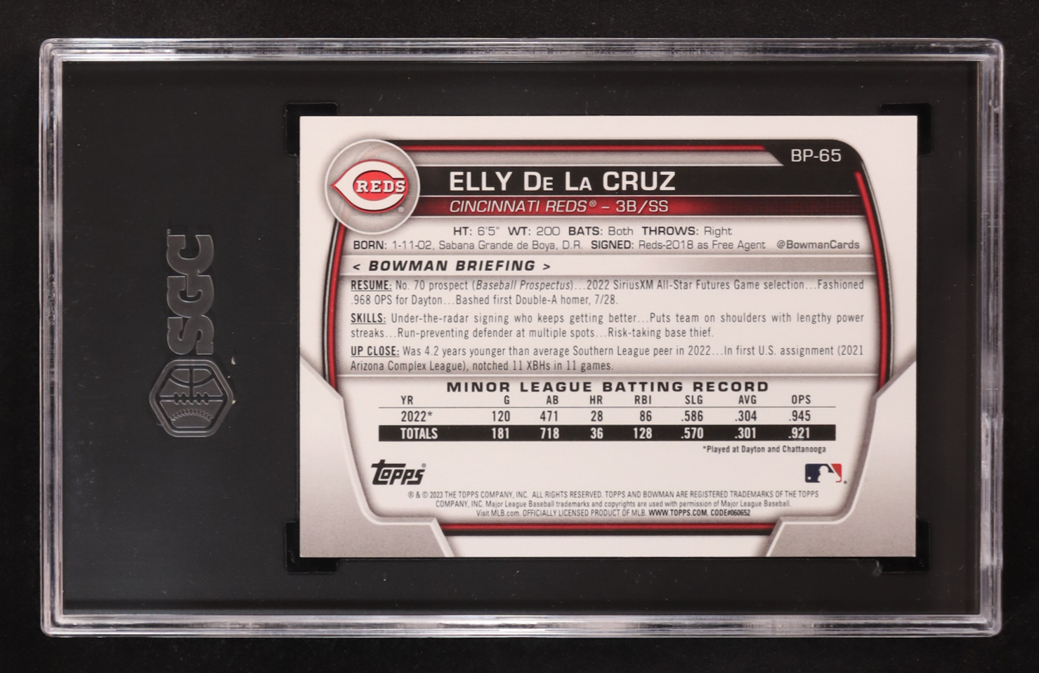 Elly De La Cruz 2023 Bowman Prospect #BP-65 RC (SGC 9.5) at PristineAuction.com Elly De La Cruz 2023 Bowman Prospect #BP-65 RC (SGC 9.5) at PristineAuction.com