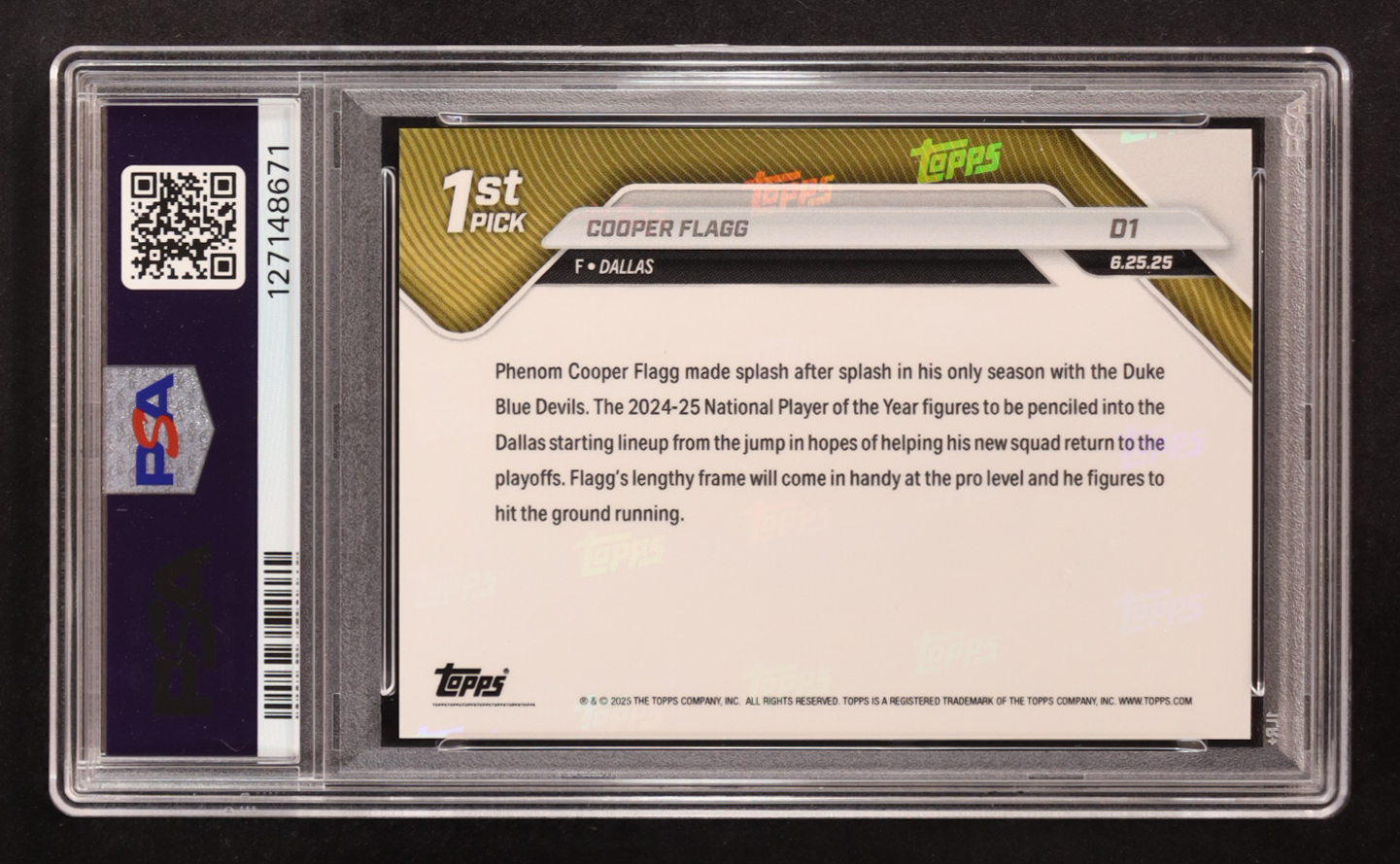 Cooper Flagg 2025-26 Topps Now #D1 RC (PSA 10) at PristineAuction.com Cooper Flagg 2025-26 Topps Now #D1 RC (PSA 10) at PristineAuction.com