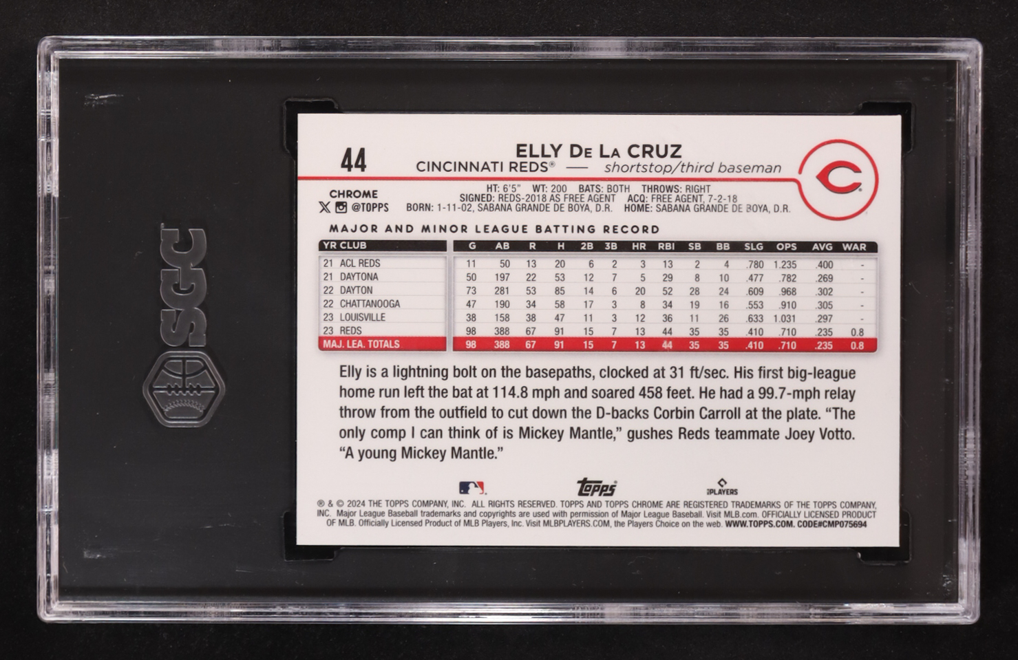 Elly De La Cruz 2024 Topps Chrome #44 RC (SGC 10) at PristineAuction.com Elly De La Cruz 2024 Topps Chrome #44 RC (SGC 10) at PristineAuction.com
